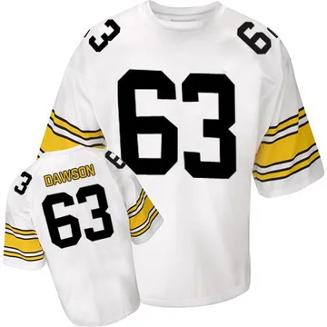 Men's Dermontti Dawson Pittsburgh Steelers Authentic White Mitchell And Ness Throwback Jersey