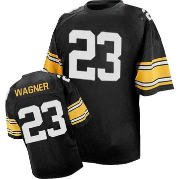 Men's Mike Wagner Pittsburgh Steelers Authentic Black Mitchell And Ness Team Color Throwback Jersey