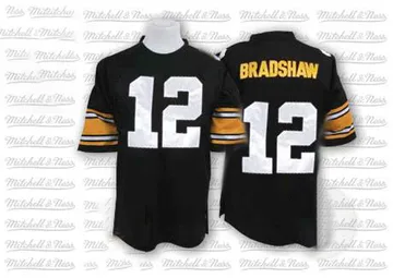Men's Terry Bradshaw Pittsburgh Steelers Authentic Black Mitchell And Ness Team Color Throwback Jersey