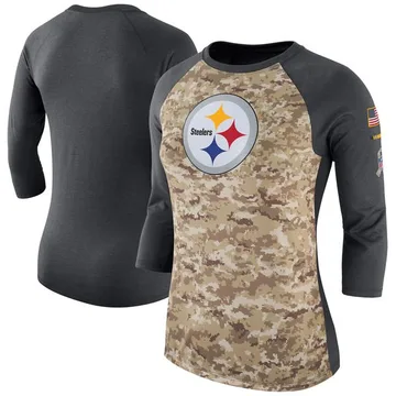 Women's Pittsburgh Steelers Legend Camo/Charcoal Salute to Service 2017 Three-Quarter Raglan Sleeve T-Shirt