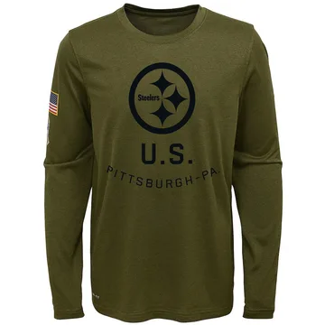 Youth Pittsburgh Steelers Legend Olive 2018 Salute to Service Performance Long Sleeve T-Shirt