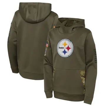 Youth Pittsburgh Steelers Olive 2022 Salute to Service Performance Pullover Hoodie