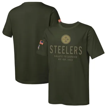 Youth Pittsburgh Steelers Olive 2025 Salute to Service Sideline T-Shirt